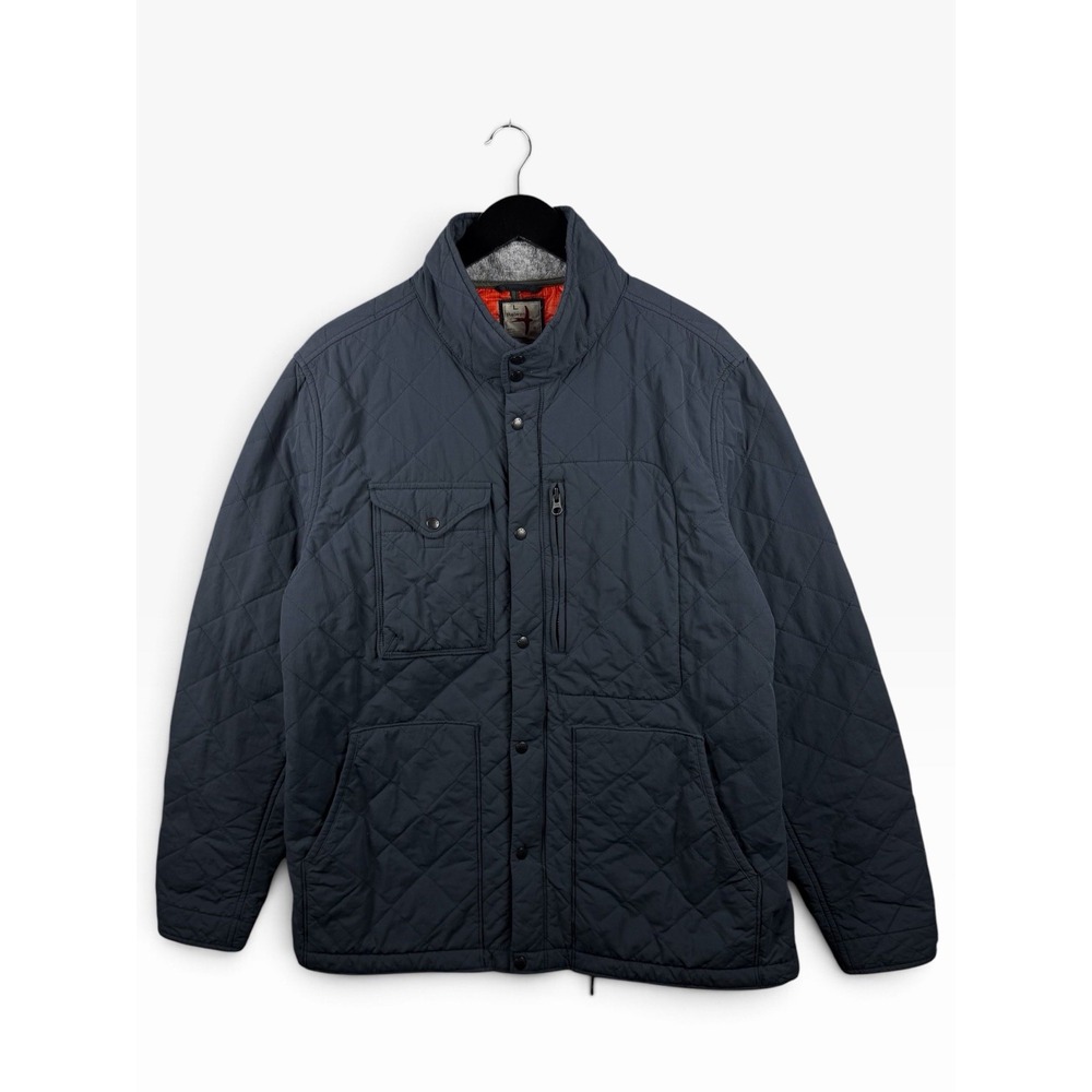 Relwen Quilted Insulated Tanker Snap Zip Up Jacket Size L Charcoal Blue/Orange - Picture 2 of 11
